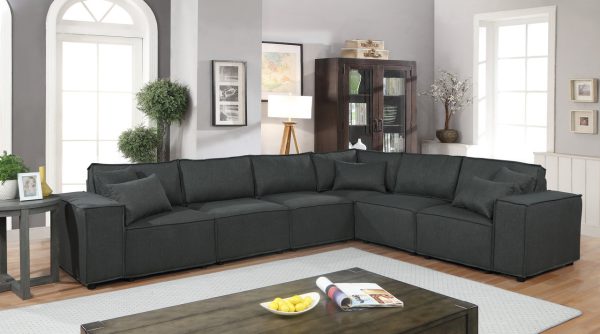 Janelle 127.5"W Modular Sectional Sofa in Dark Gray Linen
