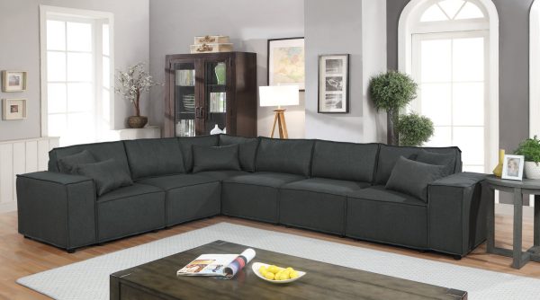 Janelle 127.5"W Modular Sectional Sofa in Dark Gray Linen - Image 3