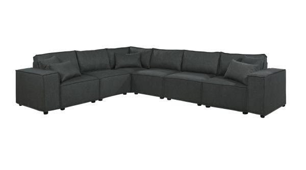 Janelle 127.5"W Modular Sectional Sofa in Dark Gray Linen - Image 2