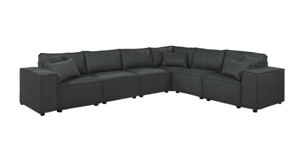 Janelle 127.5"W Modular Sectional Sofa in Dark Gray Linen - Image 4