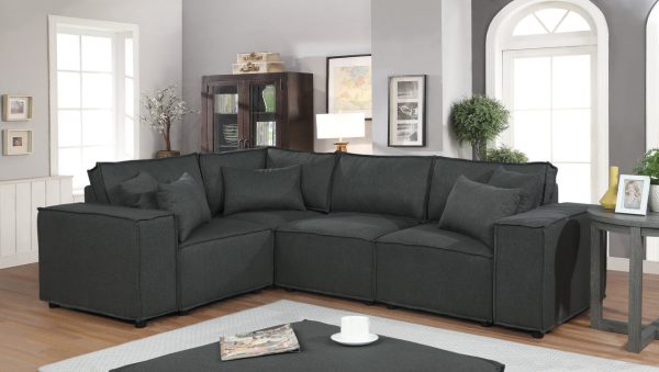 Melrose 99"W Modular Sectional Sofa with Ottoman in Dark Gray Linen