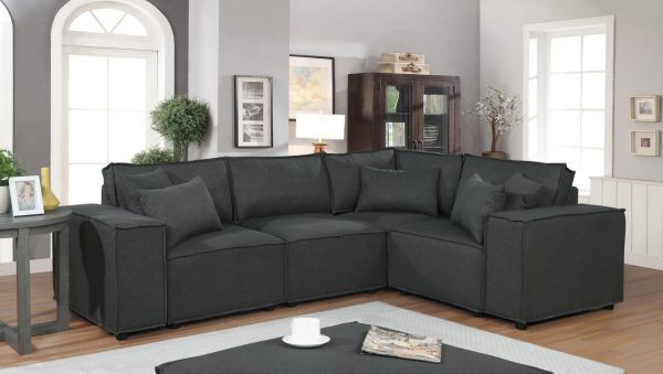Melrose 99"W Modular Sectional Sofa with Ottoman in Dark Gray Linen - Image 3