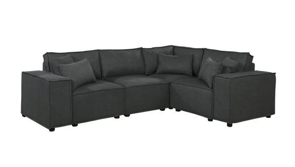 Melrose 99"W Modular Sectional Sofa with Ottoman in Dark Gray Linen - Image 2