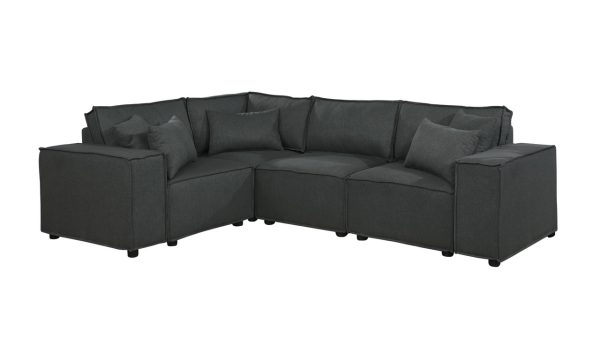 Melrose 99"W Modular Sectional Sofa with Ottoman in Dark Gray Linen - Image 4