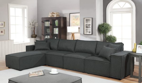 Ermont 132"W Sofa with Reversible Chaise in Dark Gray Linen