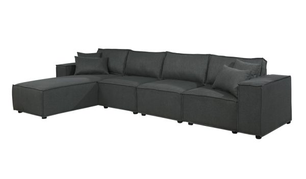 Ermont 132"W Sofa with Reversible Chaise in Dark Gray Linen - Image 4