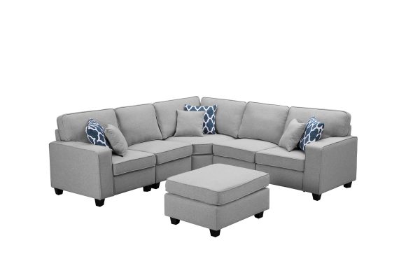 Sonoma 98"W Light Gray Linen 6Pc Modular L-Shape Sectional Sofa with Ottoman - Image 2