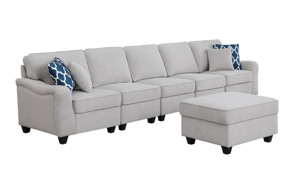 Leo 145"W Light Gray Linen 6 Seater Sofa and Ottoman - Image 7