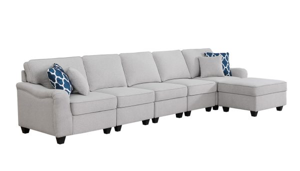 Leo 145"W Light Gray Linen 6 Seater Sofa and Ottoman - Image 5