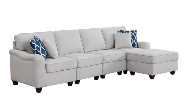Leo 119"W Light Gray Linen 5 Seater Sofa and Ottoman - Image 11