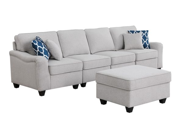 Leo 119"W Light Gray Linen 5 Seater Sofa and Ottoman - Image 9