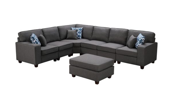 Casanova 124"W Dark Gray Linen 7Pc Modular Sectional Sofa and Ottoman - Image 2