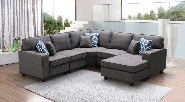 Sonoma 98"W Dark Gray Linen 6Pc Modular Sectional Sofa and Ottoman - Image 3