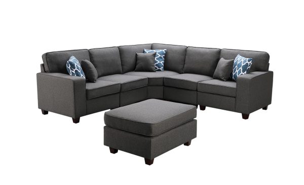 Sonoma 98"W Dark Gray Linen 6Pc Modular Sectional Sofa and Ottoman - Image 2
