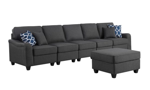 Leo 145"W Dark Gray Linen 6 Seater Sofa and Ottoman - Image 6