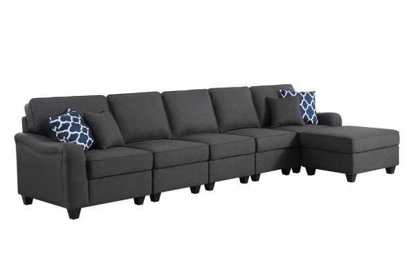 Leo 145"W Dark Gray Linen 6 Seater Sofa and Ottoman - Image 4