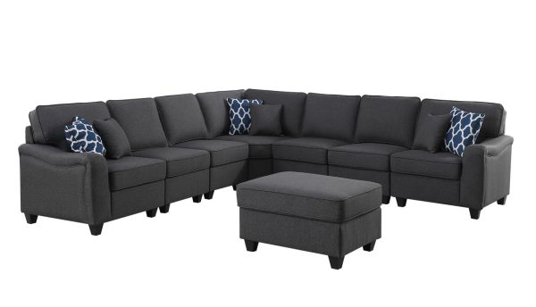 Leo 125"W Dark Gray Linen 8Pc Modular L-Shape Sectional Sofa and Ottoman - Image 7