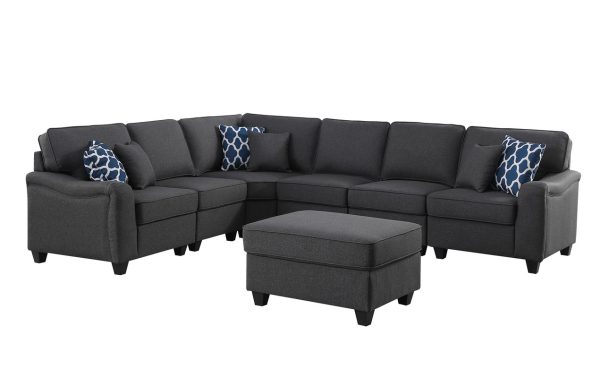 Leo 125"W Dark Gray Linen 7Pc Modular L-Shape Sectional Sofa and Ottoman - Image 6