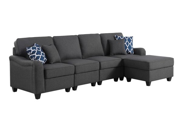 Leo 119"W Dark Gray Linen 5 Seater Sofa and Ottoman - Image 11