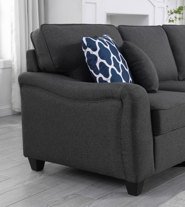 Leo 119"W Dark Gray Linen 5 Seater Sofa and Ottoman - Image 2