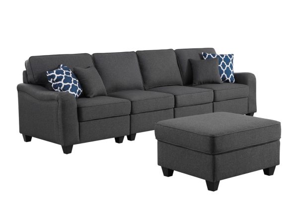 Leo 119"W Dark Gray Linen 5 Seater Sofa and Ottoman - Image 9