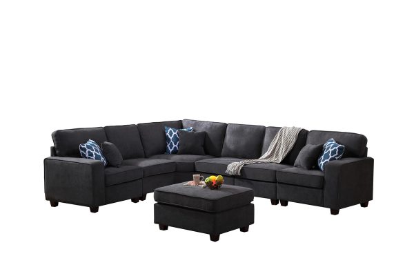 Jocelyn 124"W Dark Gray Woven 7Pc Modular L-Shape Sectional Sofa with Ottoman - Image 4