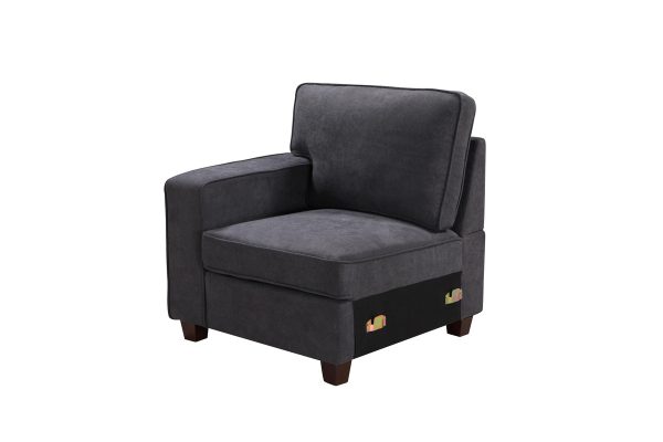 Jocelyn 124"W Dark Gray Woven 7Pc Modular L-Shape Sectional Sofa with Ottoman - Image 3