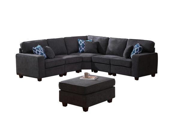 Jocelyn 98"W Dark Gray Woven 6Pc Modular L-Shape Sectional Sofa with Ottoman - Image 6