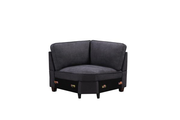 Jocelyn 98"W Dark Gray Woven 6Pc Modular L-Shape Sectional Sofa with Ottoman - Image 3