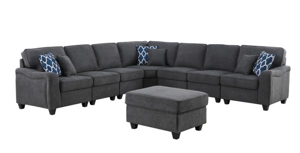 Leo 125"W Dark Gray Woven 8Pc Modular L-Shape Sectional Sofa and Ottoman - Image 6