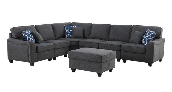 Leo 125"W Dark Gray Woven 7Pc Modular L-Shape Sectional Sofa and Ottoman - Image 8