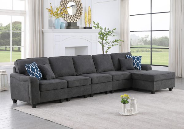 Leo 145"W Dark Gray Woven 6 Seater Sofa and Ottoman