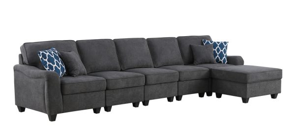 Leo 145"W Dark Gray Woven 6 Seater Sofa and Ottoman - Image 6