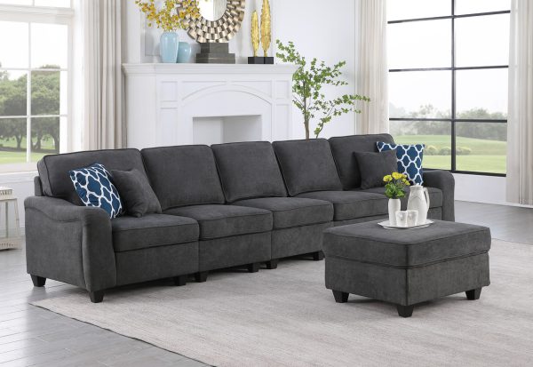 Leo 145"W Dark Gray Woven 6 Seater Sofa and Ottoman - Image 5
