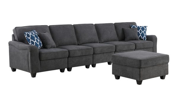 Leo 145"W Dark Gray Woven 6 Seater Sofa and Ottoman - Image 4