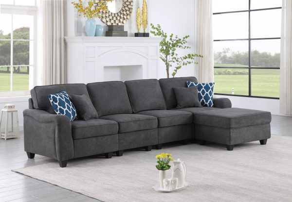 Leo 119"W Dark Gray Woven 5 Seater Sofa and Ottoman
