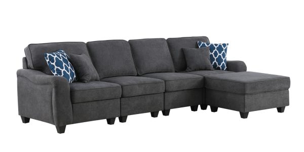 Leo 119"W Dark Gray Woven 5 Seater Sofa and Ottoman - Image 11