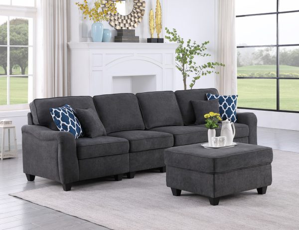 Leo 119"W Dark Gray Woven 5 Seater Sofa and Ottoman - Image 10
