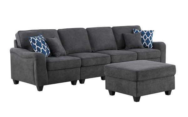 Leo 119"W Dark Gray Woven 5 Seater Sofa and Ottoman - Image 9