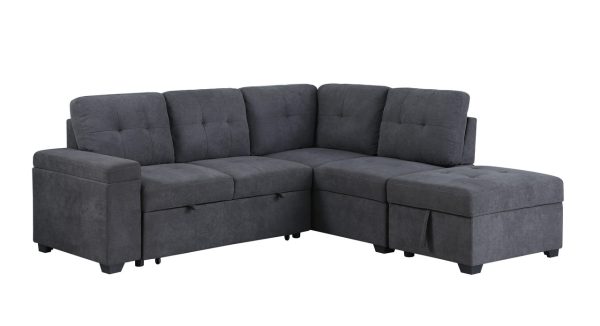 Sadie 87.75"W Dark Gray Woven Fabric Sleeper Sectional Sofa with Storage Ottoman, Storage Arm - Image 10