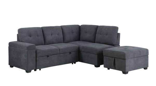Sadie 87.75"W Dark Gray Woven Fabric Sleeper Sectional Sofa with Storage Ottoman, Storage Arm - Image 5