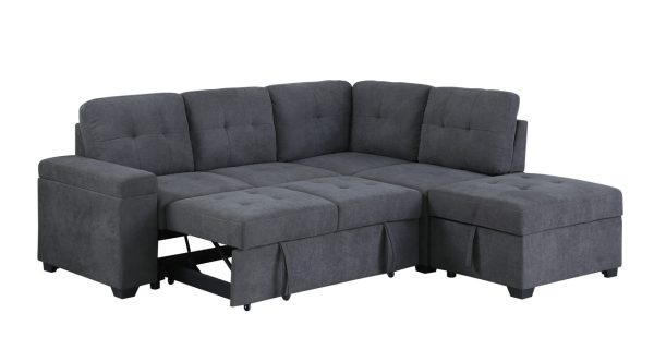 Sadie 87.75"W Dark Gray Woven Fabric Sleeper Sectional Sofa with Storage Ottoman, Storage Arm - Image 2