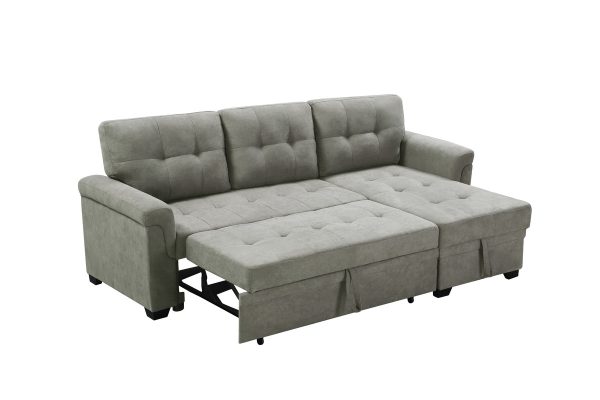 Lucca 84"W Light Gray Fabric Reversible Sectional Sleeper Sofa Chaise with Storage - Image 5