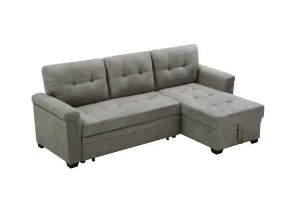 Lucca 84"W Light Gray Fabric Reversible Sectional Sleeper Sofa Chaise with Storage - Image 3