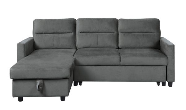 Ivy 81.5"W Dark Gray Velvet Reversible Sleeper Sectional Sofa with Storage Chaise and Side Pocket - Image 3