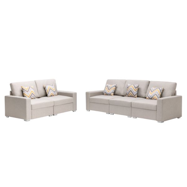 Nolan 95.5"W Beige Linen Fabric Sofa and Loveseat Living Room Set with Pillows and Interchangeable Legs - Image 7