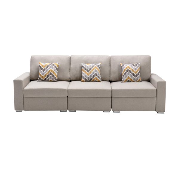 Nolan 95.5"W Beige Linen Fabric Sofa with Pillows and Interchangeable Legs - Image 8