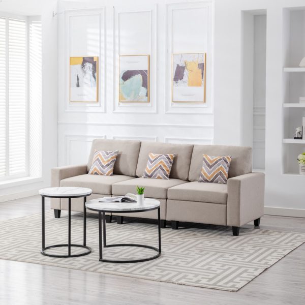 Nolan 95.5"W Beige Linen Fabric Sofa with Pillows and Interchangeable Legs - Image 7