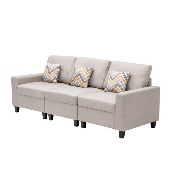 Nolan 95.5"W Beige Linen Fabric Sofa with Pillows and Interchangeable Legs - Image 6