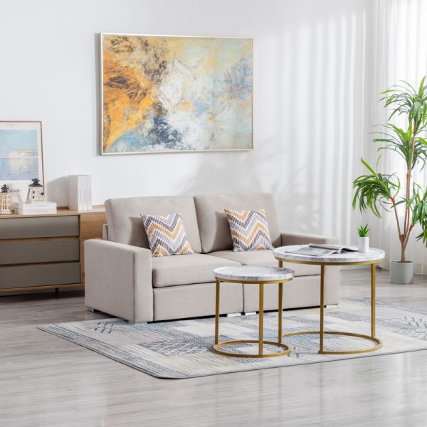 Nolan 67"W Beige Linen Fabric Loveseat with Pillows and Interchangeable Legs